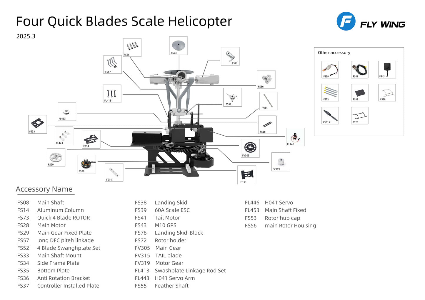 Flywing UH-1 Huey ACE GPS Stabilized 6CH RC Scale helicopter 450L size