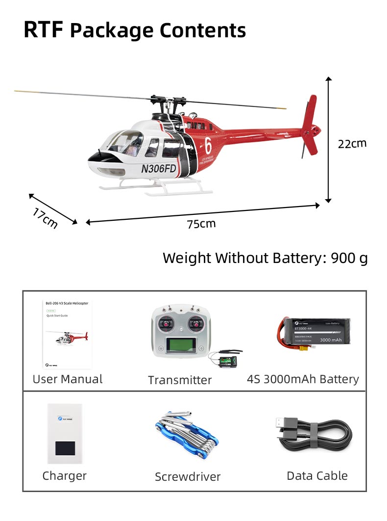 Flywing Bell-206 ACE 6CH RC GPS Stabilized Scale helicopter 450L size Fuselages with ACE
