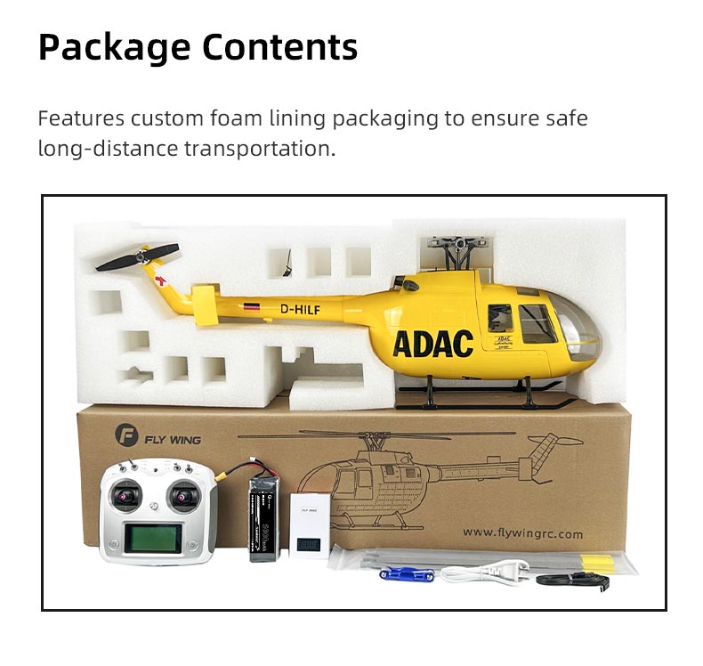 Flywing BO-105 6CH RC GPS Stabilized Scale helicopter 450L size Fuselages with H1
