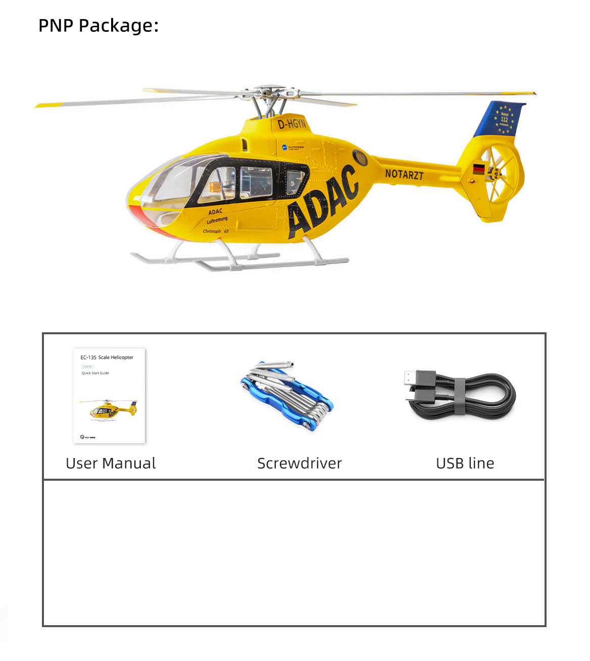 Flywing EC-135 6CH RC GPS Scale helicopter 4 Blades Stabilized 450L size Fuselages with H1