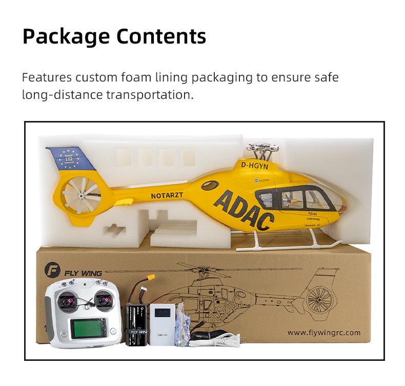 Flywing EC-135 6CH RC GPS Scale helicopter 4 Blades Stabilized 450L size Fuselages with ACE