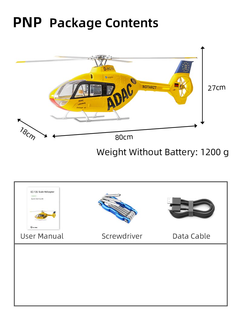 Flywing EC-135 6CH RC GPS Scale helicopter 4 Blades Stabilized 450L size Fuselages with ACE