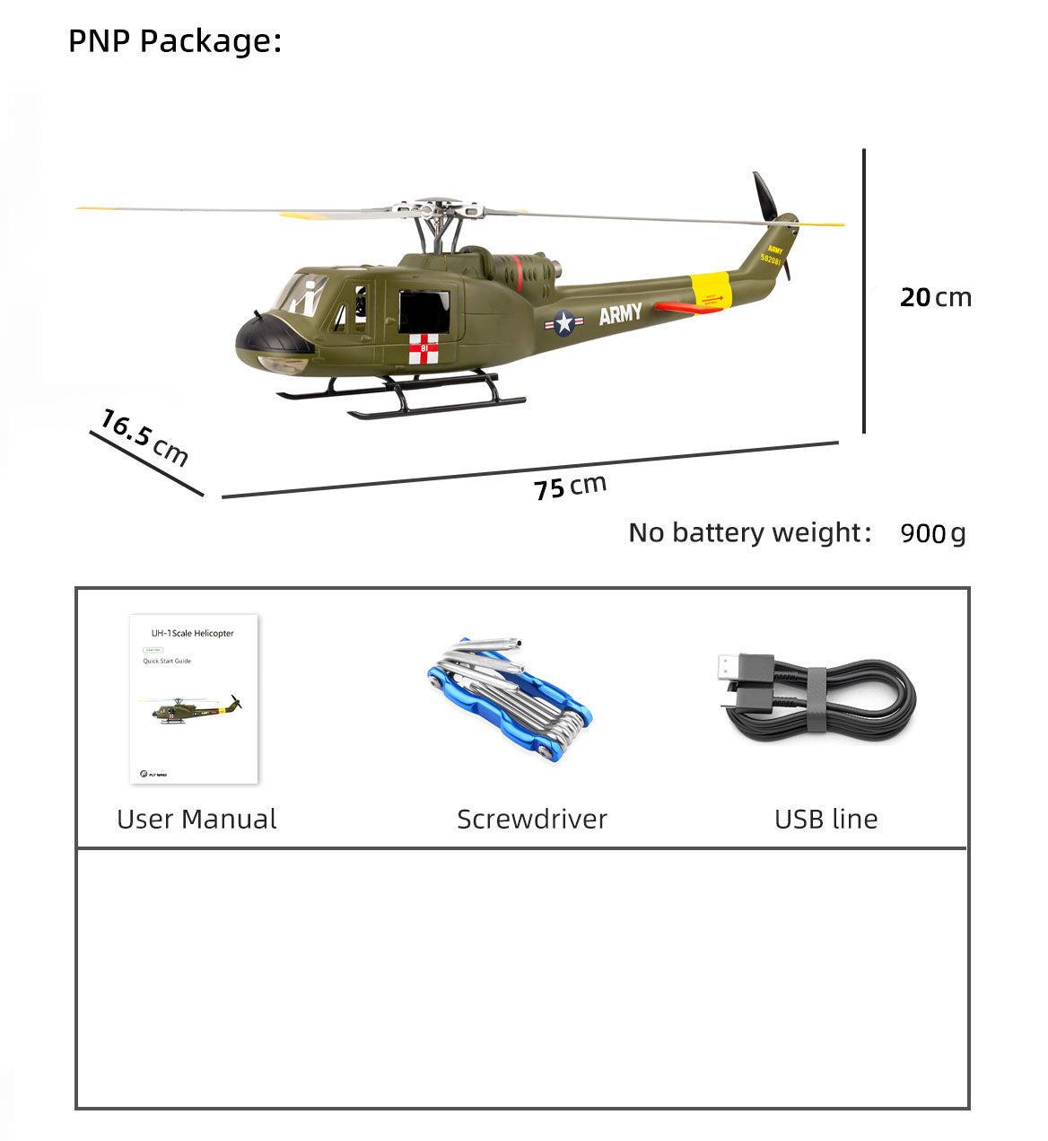 Flywing UH-1 Huey ACE 4 Blades GPS Stabilized 6CH RC Scale helicopter 470L size