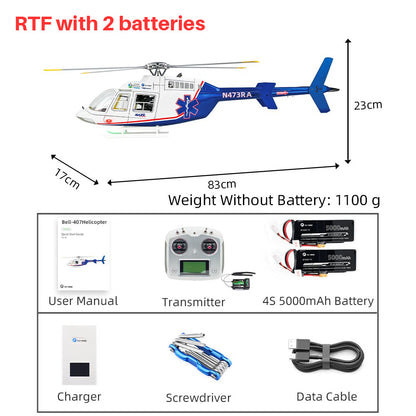 FLYWING Bell 407 Scale helicopter with ACE flight control LED light 4-Blade bell-407 RC Helicopter RTF version