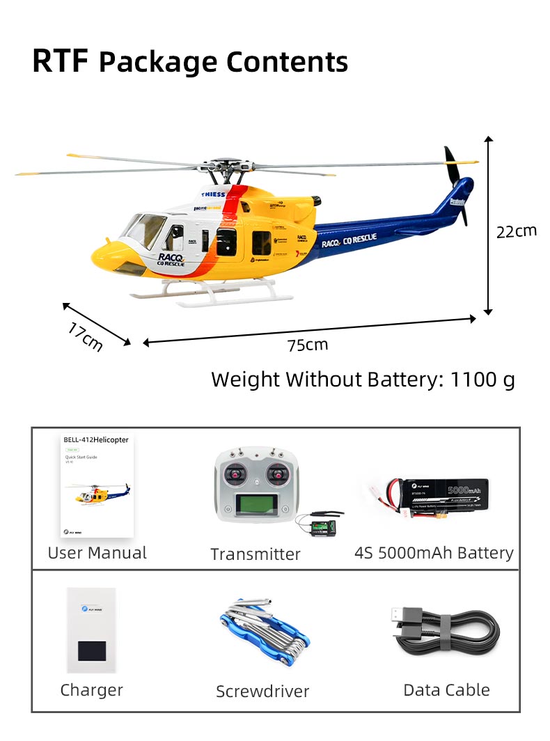 Flywing Bell-412 ACE 6CH RC GPS Stabilized Scale helicopter 470 size Fuselages not H1