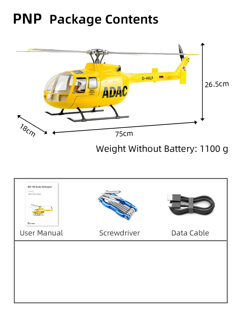 Flywing BO-105 6CH RC GPS Stabilized Scale helicopter 450L size Fuselages with H1