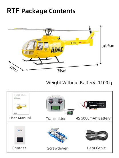 Flywing BO-105 6CH RC GPS Stabilized Scale helicopter 450L size Fuselages with H1