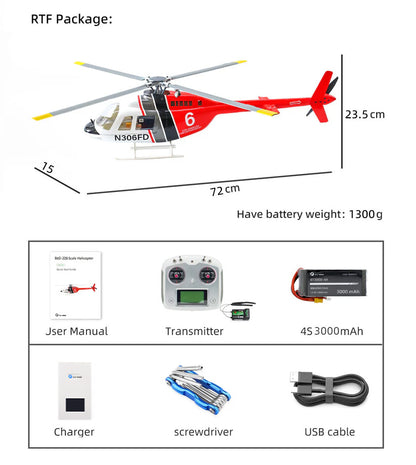 Flywing Bell-206 V4 6CH RC GPS Stabilized Scale helicopter 450L size Fuselages with H1