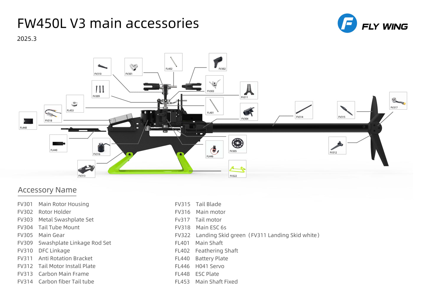 Flywing FW450L V3 RC smart GPS Stabilized helicopter 6CH 450Lsize with H1