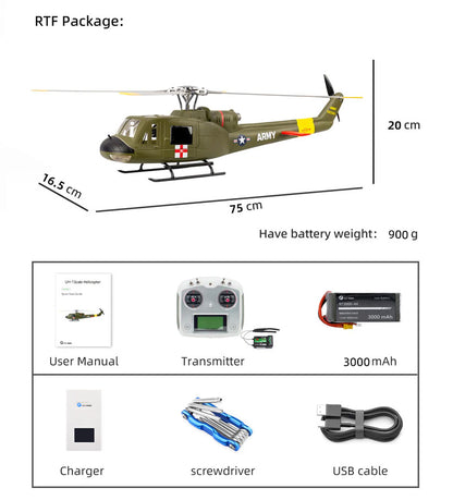 Flywing UH-1 Huey V4 4 Blades GPS Stabilized 6CH RC Scale helicopter 450L size